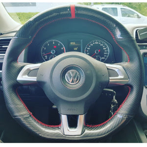 VW Carbon Fibre and Perforated Leather Steering Wheel Cover 3