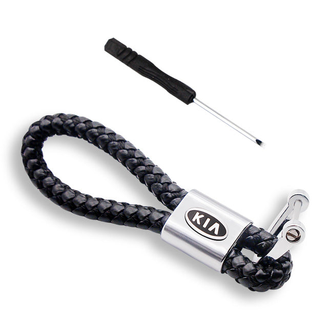 Woven Leather Keychain - KIA