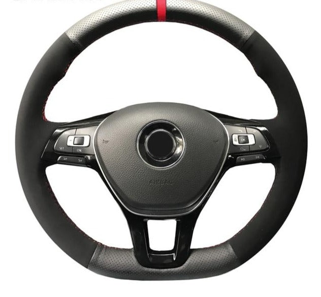 VW Genuine Leather/Alcantara/Carbon Fibre Steering Wheel Cover 2