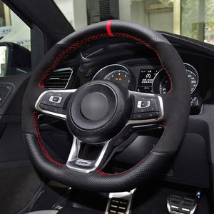 VW Genuine Leather/Alcantara/Carbon Fibre Steering Wheel Cover