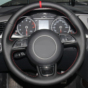 Audi Leather Steering Wheel Cover with Red Marker 3